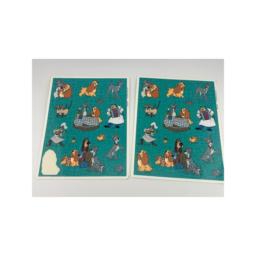 Vintage Disney Lady and the Tramp Stickers 2 Sheets Hallmark Dog Jock Tramp